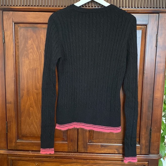 Le Tigre vintage cable crewneck pullover with sweet pink angora trim and tiger - Picture 3 of 14